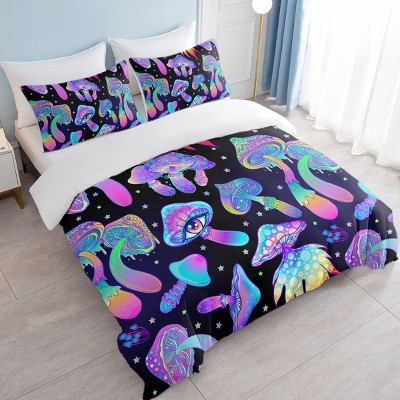 Boersma Fantasy Mushroom Bedding Set Predatory Dinosaur Ultra Soft Comforter Cover Set Decorative 3 Piece Duvet Cover With 2 Pillow Shams Full Size