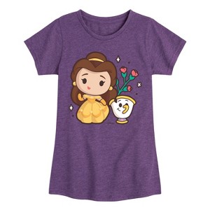Girls' - Disney Princess - Kawaii Chibi Belle and Chip Fitted Short Sleeve Graphic T-Shirt - 1 of 4