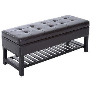 Aghana Digitals 44" Black Faux Leather Tufted Storage Ottoman Bench with Slatted Shoe Rack & Padded - 1 of 4