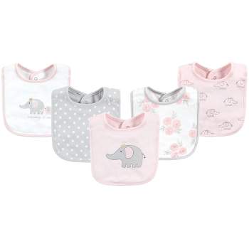 Hudson Baby Infant Girls Cotton Bibs, Pink Gray Elephant, One Size