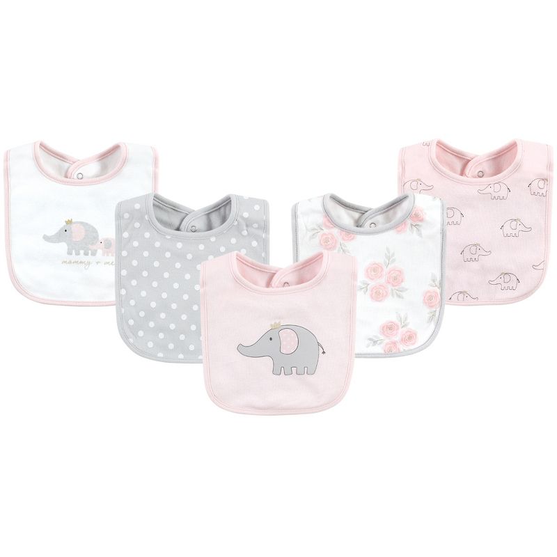 Hudson Baby Infant Girls Cotton Bibs, Pink Gray Elephant, One Size, 1 of 8