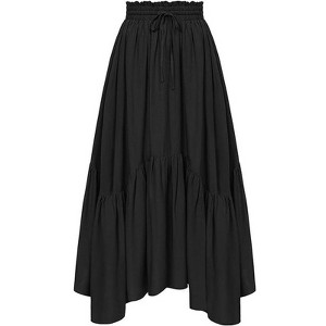 Coolmee Women's High Waist Skirt Boho Tiered Flowy Maxi Skirts with Pockets - 1 of 4
