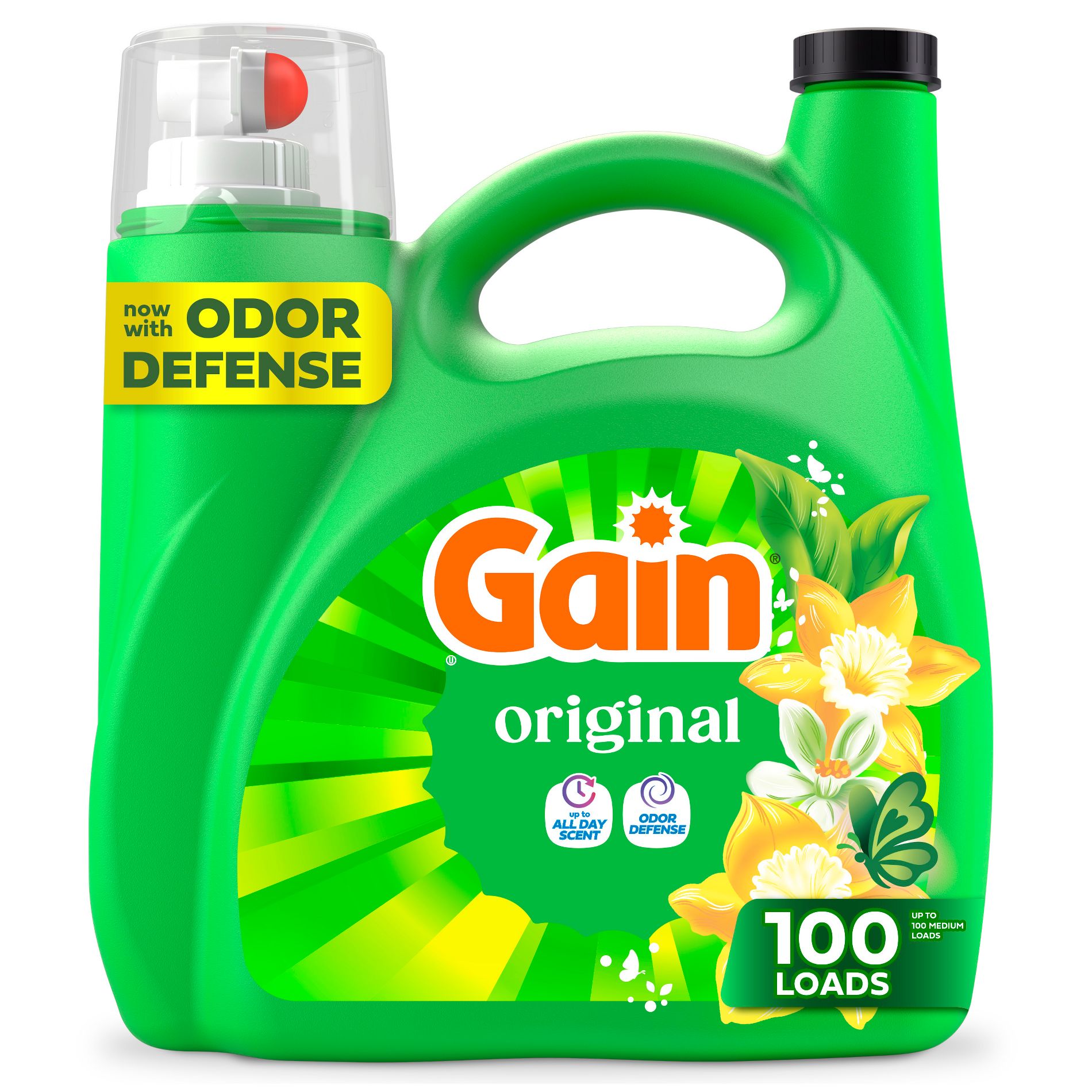 Gain Original HE Concentrated Liquid Laundry Detergent 100 Loads - 132 fl oz: Spill-Resistant Lid, Paraben-Free, Bleach-Free, Odor Control