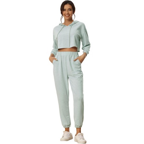Cheibear Womens 2 Piece Outfits Sweatsuit Outfits Hooded Crop