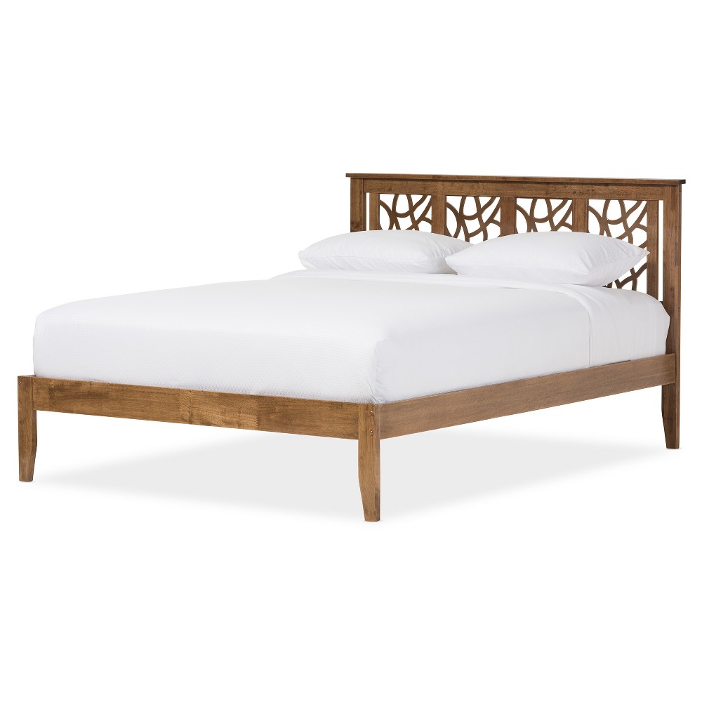 Photos - Bed Frame King Trina Contemporary Tree Branch Inspired Wood Platform Bed Walnut Brow