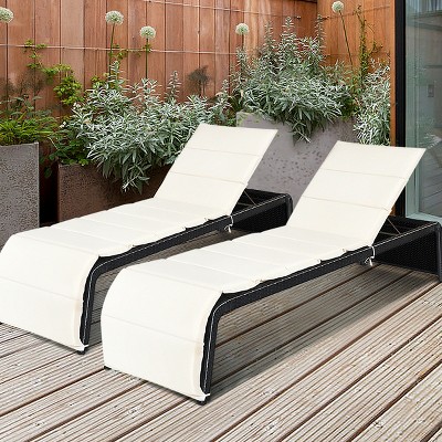 Tangkula 2PCS Adjustable Rattan Recliner Chaise Lounge Chair w/ Cushion Outdoor Patio