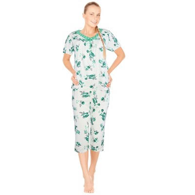 JEFFRICO Pajamas For Women Capri Set Sleepwear Soft Pajamas Short Sleeve Pajama Sleepshirt With Capri Pants