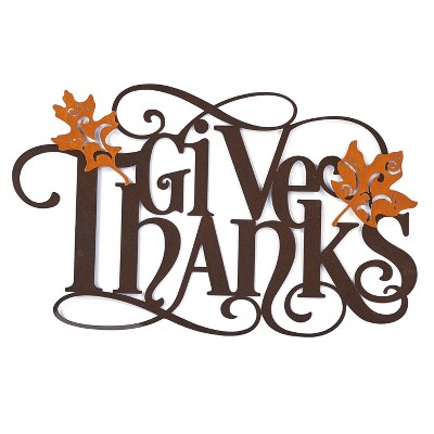 Lakeside Metal Holiday Wall Hanging Give Thanks Sign for Indoors and Home