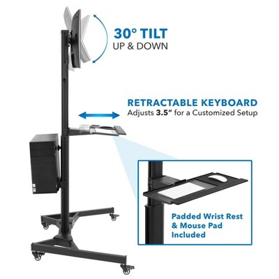 Adjustable Black Steel Mobile Dual Monitor Computer Cart