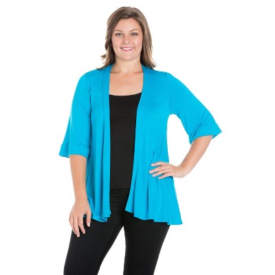 24seven Comfort Apparel Women's Plus Open Front Cardigan-turq-2x : Target