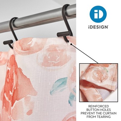 Peach Watercolor Floral Polyester Shower Curtain with Buttonholes