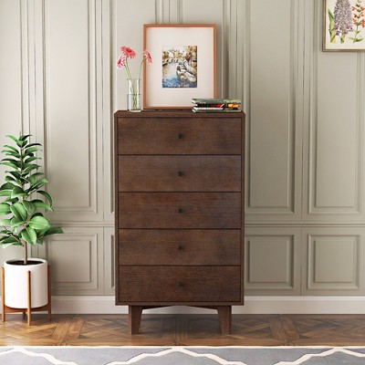 CAVINAS Dresser with 4/5/6/7 Drawer for Bedroom,Dressers & Chests of Drawers with Retro Round Handle for Living Room,Entryway,Walnut