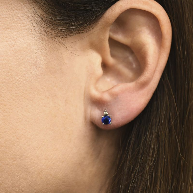 Pompeii3 3/4 cttw Diamond & Synthetic Blue Sapphire Studs 14k White Gold Womens Earrings, 3 of 6