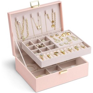 2-Layer Jewelry Box with Removable Tray, Large Cream White Organizer for Necklaces, Earrings, Rings, Gift for Women - 1 of 4