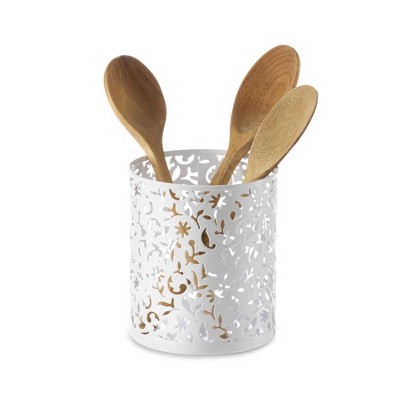 Design Ideas Vinea Utensil Cup – Kitchen Utensil Holder – White, 5.5” x 5.5” x 6.6”