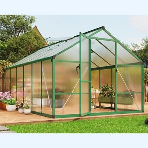 Garvee Outdoor Greenhouse, Polycarbonate Panels, Roof Vent, Lockable Door, Ground Stakes, Aluminum Walk-In for Patio, Lawn - 1 of 4