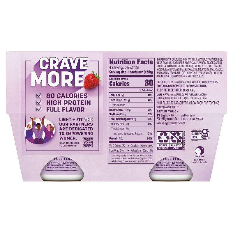 Light + Fit Nonfat Gluten-Free Strawberry Greek Yogurt - 4ct/5.3oz Cups, 5 of 9