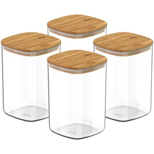 OU Airtight Food Storage Container Set 8pc (set of 4) Clear Plastic Storage Container w Leak Proof Bamboo Lid, Stackable Kitchen Pantry Organizer Jars - 1 of 4