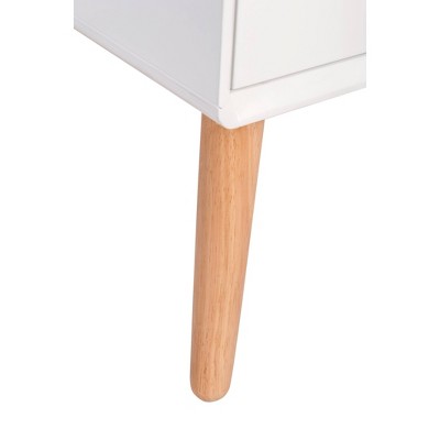 White and Natural Wood Midcentury Modern Side Table with Storage