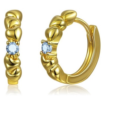 Molenia Birthday Birthstone Heart Huggie Earrings Women, 14K Gold 925 Sterling Silver Small Hoop Earrings, Hypoallergenic Jewelry  Anniversary Gift