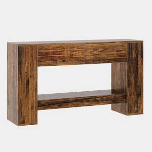 Tribesigns 55.1" Console Table with 2 Drawers, Wooden 2-Tier Sofa Table Behind Couch,  Entryway Table for Corridor, Hallway, Brown - 1 of 4