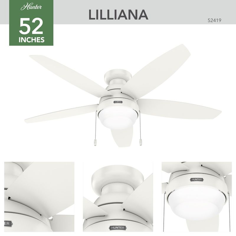 52" Lilliana Low Profile Ceiling Fan with Light Kit and Pull Chain (Includes LED Light Bulb) - Hunter Fan, 2 of 12