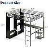 Metal Queen Loft Bed with Desk and Storage Shelves, Heavy Duty Bedframe with Wardrobe, Hanging Rod, Guardrail and Ladder, Black ,Space Saving Design - 2 of 4