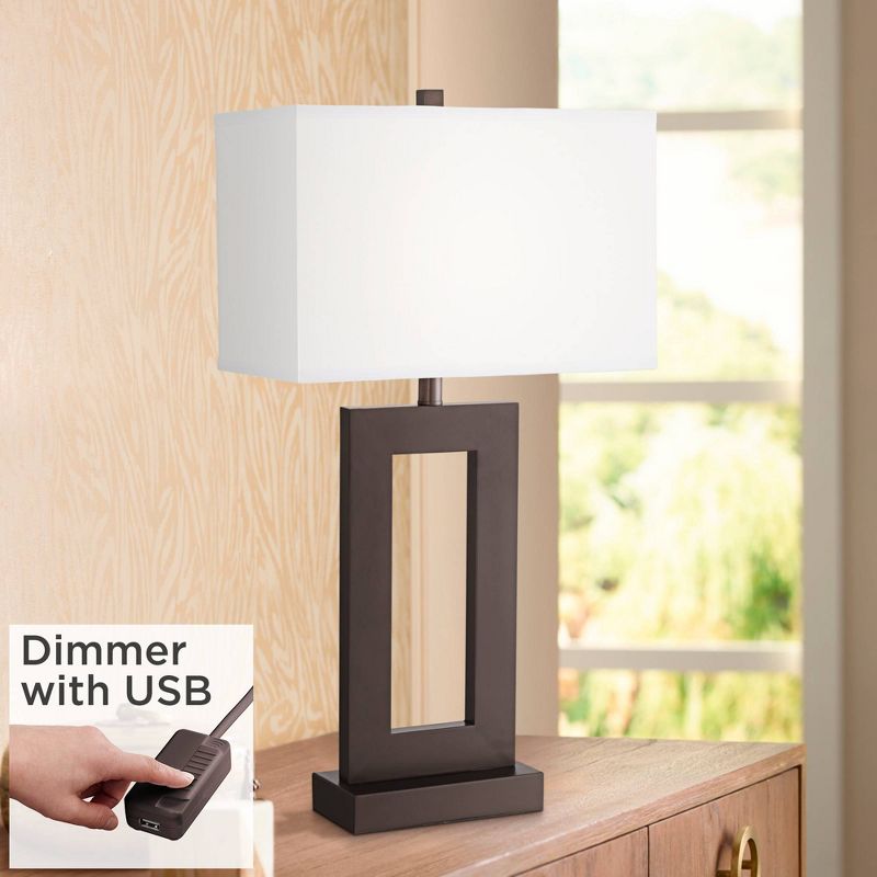 360 Lighting Marshall Modern Table Lamp 30 1/4" Tall Bronze Metal with USB Dimmer Cord White Rectangular Shade for Bedroom Living Room Bedside Home, 2 of 9