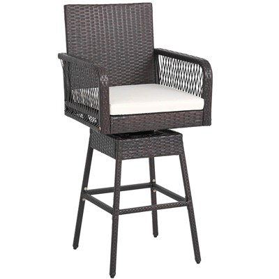 Costway 1/2/4 PCS 29" Patio 360° Swivel Bar Stool with Cross-Woven Armrests Footrest & Seat Cushion