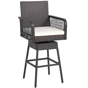 Costway 1/2/4 PCS 29" Patio 360° Swivel Bar Stool with Cross-Woven Armrests Footrest & Seat Cushion - 1 of 1