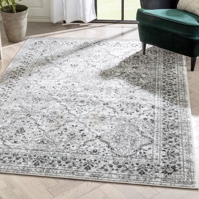 Off-White Polypropylene Oriental 8' x 10' Area Rug