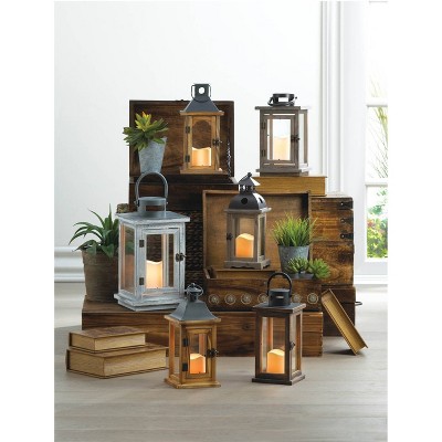 Rustic Brown Wood Hanging Lantern with LED Candle