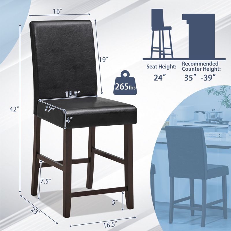 Costway Set of 2/4 Bar Stools 25inch Counter Height Barstool Pub Chair w/Rubber Wood Legs, 3 of 11