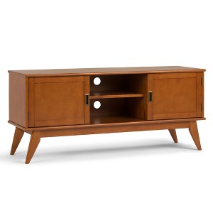 60" Solid Rubberwood Mid Century Modern TV Media Stand with Adjustable Shelves, Cord Management and Recessed Door Pulls for Living Room and Bedroom - 1 of 4
