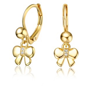 Guili 14K Yellow Gold Plated Bow Dangling Earrings with Ruby Cubic Zirconia for Kids Offering a Stylish Sophisticated Jewelry Option - 1 of 2