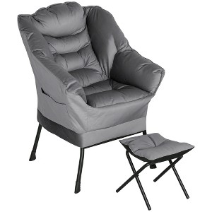 Lazy Chair and Ottoman Set, Fabric Upholstered Accent Chair with Side Pockets, for Living Room, Bedroom - 1 of 4