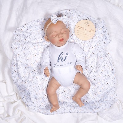 Paradise Galleries Realistic Reborn Baby Doll, Ping Lau Designer's Doll, Comes with Onesie, Floral Blanket, Bow, Beanie and Pacifier - Hello World