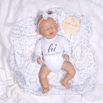 Paradise Galleries Realistic Reborn Baby Doll, Ping Lau Designer's Doll, Comes with Onesie, Floral Blanket, Bow, Beanie and Pacifier - Hello World