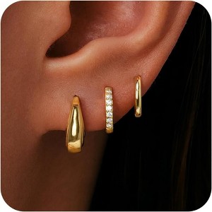 Inerney Gold Huggie Hoop Earrings Set for Women, Dainty Small Sterling Silver Earring Stacks Hypoallergenic Jewelry for Multiple Piercings - 1 of 4
