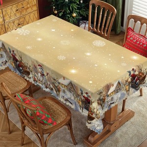 Christmas Tablecloth, Winter Snowman Christmas House Christmas Trees Tablecloth Washable Tablecloth for Party Picnic Dinner Decor - 1 of 4