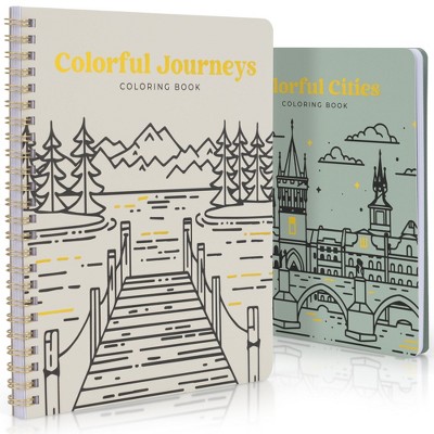 Adult Coloring Book Set of 2 - Relaxing Landmarks & Adventures for Wanderlust Spirit - Stress-Relieving Gift for Women