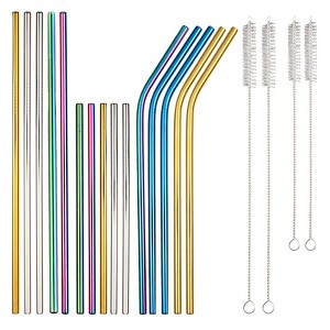 Set of 16 Reusable Straws, Stainless Steel Drinking Straw Metal Straw Set For Drink Milk Tea Coffee Beverage, 6 long + 6 short + 4 Cleaner Brushes - 1 of 4