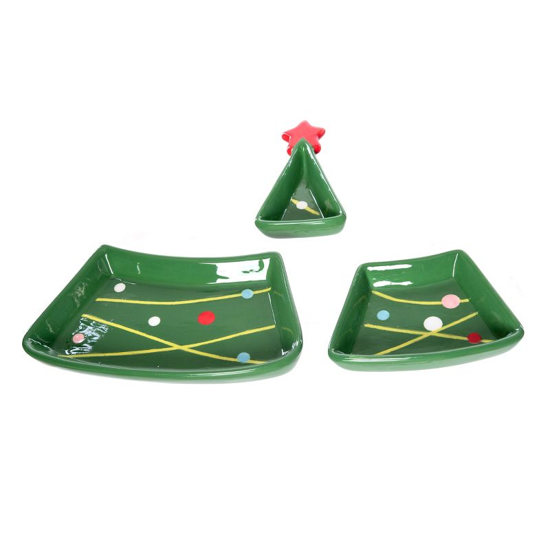 Transpac Dolomite 11.25 in. Multicolor Christmas Festive Camper Tree Dip Bowl Set of 3, 3 of 5