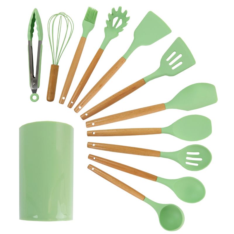 MegaChef 12 Piece Silicone and Wood Cooking Utensils Set, 1 of 10