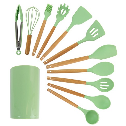 Megachef 12 Piece Mint Green Silicone And Wood Cooking Utensils : Target