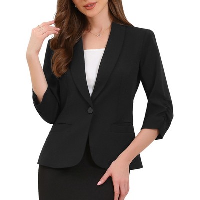 Allegra K Women 3/4 Sleeve Shawl Lapel Pocket Single Button Office Work Blazer