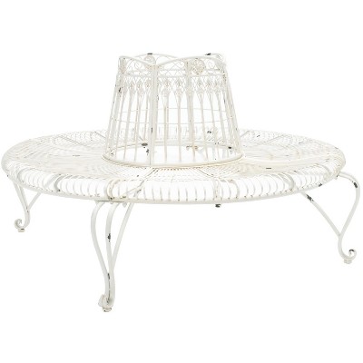 Antique White Wrought Iron Outdoor Tree Bench