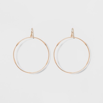 Textured Wire Hoop Drop Earrings 