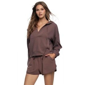 Kimora V-Neck Hoodie Sweatshirt & Shorts Set - 1 of 2