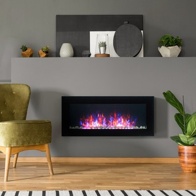 41.3" Black Electric Wall-Mounted Fireplace with Mantel